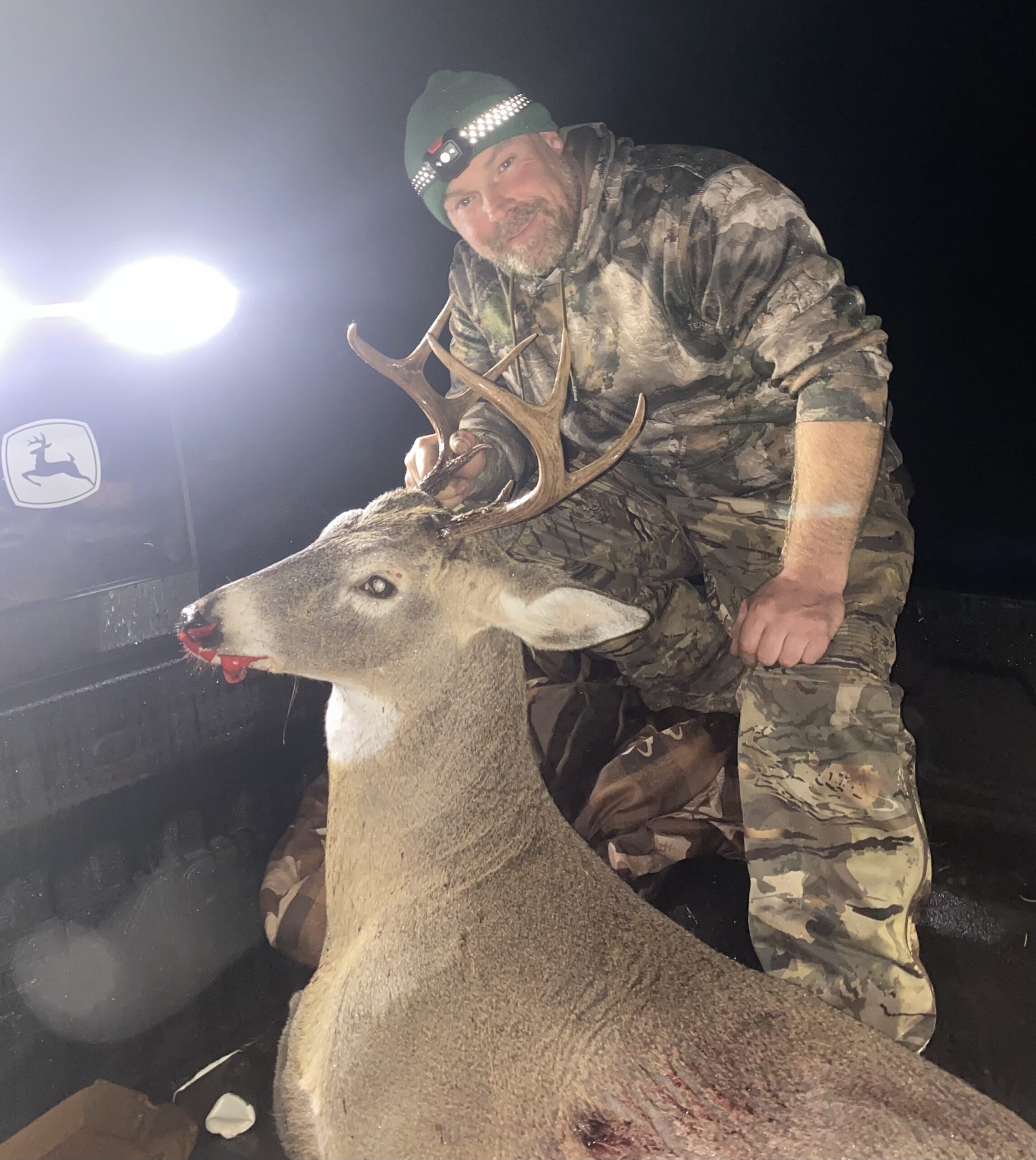 dyan with buck at night